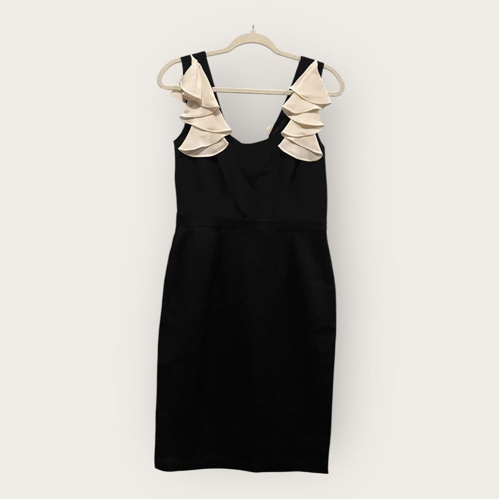 NWT: JAY GOODFREY BLACK & WHITE RUFFLE DRESS, SZ: 4